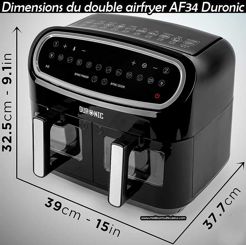 Duronic AF34 Dual Zone : Airfryer Double Panier Éclairé & tiroir AFD1 10  litres fourni avec la Friteuse Sans Huile - Meilleur Multicuiseur