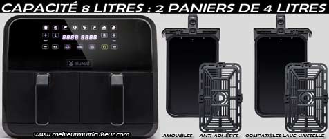 BluMill Double Airfryer capacité 8 litres et double paniers de 4 litres amovibles