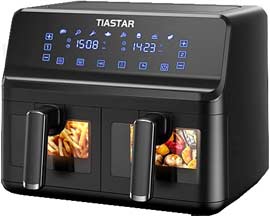 Tiastar Friteuse sans Huile Dual Zone Air Fryer avec 2 Tiroirs Anti Adhésif  