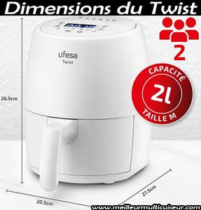 Dimensions de l'airfryer Ufesa Twist blanc 2 litres