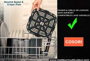Panier et grille du Cosori CAF-L501 compatibles lave-vaisselle