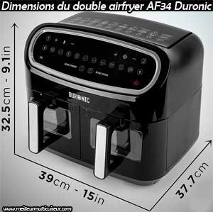 Dimensions de la friteuse sans huile Duronic AF34 Dual Zone