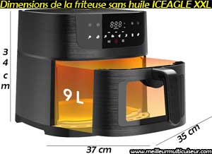 Dimensions de la friteuse sans huile AF-ZE8007 de la marque ICEAGLE