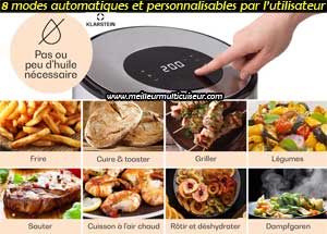 8 modes automatiques et personnalisables sur l'air fryer FRY4-CrispPro4,3L de Klarstein