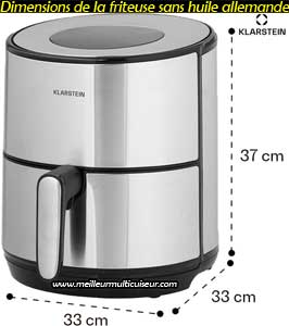 Dimensions de la friteuse sans huile Klarstein CrispPro 4.3L argent