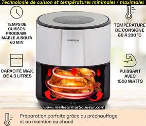 Technologie de cuisson de la friteuse a air chaud Klarstein CRISP PRO 4.3 litres argent