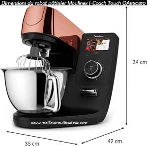 Dimensions du robot pâtissier Touch I-Coach du fabricant français Moulinex