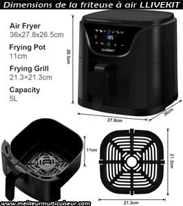 Dimensions de la friteuse à air LLIVEKIT XL 5 litres noire
