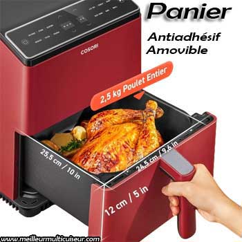 Panier anti-adhésif et amovible de la friteuse sans huile Wi-Fi Cosori version Dual Blaze de couleur rouge