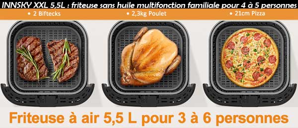 Capacité de l'air fryer 5.5L XXL de Innsky