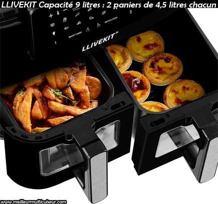 Double panier de la friteuse à air LLIVEKIT 9 litres