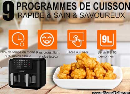 8 modes de cuisson du double airfryer LLIVEKIT XXL noir 9 litres