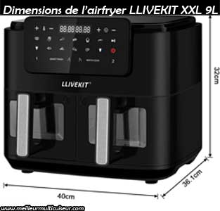 Dimensions du LLIVEKIT Dual Zone XXL 9 litres