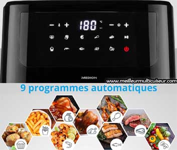 9 modes de cuisson de l'airfryer Medion 6,8 litres noir