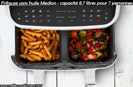 Capacité de l'airfryer dual zone Medion P20 XXL blanc