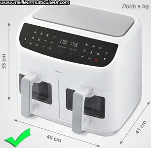 Dimensions du double airfryer Medion P20 blanc