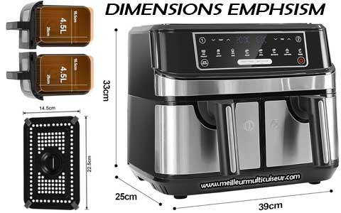 Dimensions de l'airfryer Dual Zone EMPHSISM