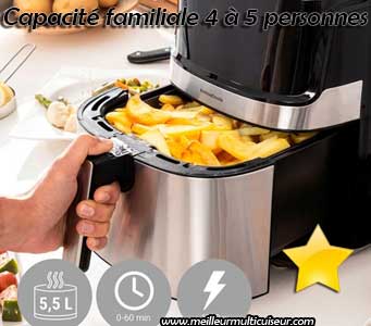 Capacité de la friteuse à air chaud ventilé InnovaGoods 5,5 litres noire et aluminium