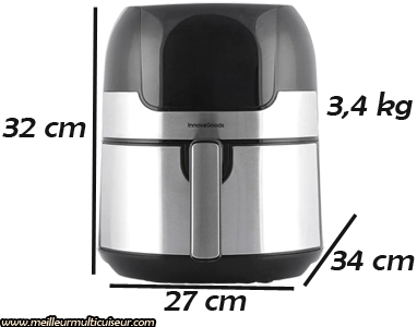 Dimensions et poids de la friteuse sans bain d'huile InnovaGoods modèle Fryinn V0103715