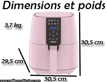 Dimensions & poids de l'airfryer rose JOCCA 3.8L