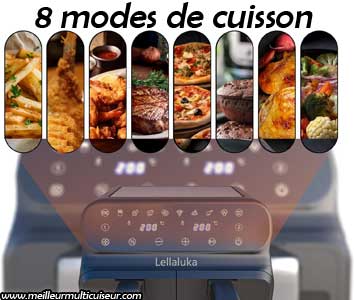 8 modes de cuisson de l'air fryer LELLALUKA double tiroir XXL