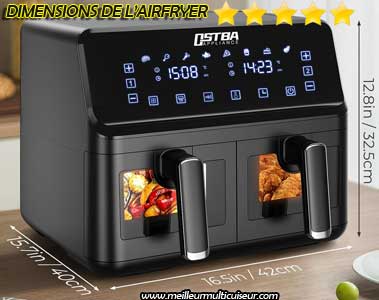 Dimensions de l'airfryer Ostba Appliance avec 2 paniers de cuisson de 4 litres