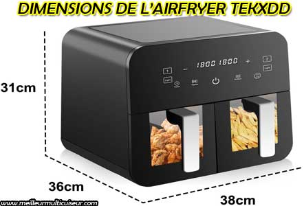 Dimensions de cette friteuse sans bain huile de la marque TEKXDD double panier