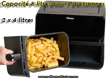 Capacité de la friteuse à air Dual Zone TRISTAR 8 litres noire