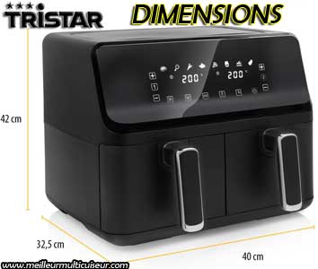 Dimensions de l'airfryer avec 2 paniers Tristar 8 litres