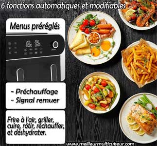 6 modes de cuisson préréglés et personnalisable sur l'air fryer Iceagle double bac