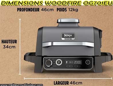Poids et dimensions du barbecue et fumoir Woodfire du fabricant Ninja