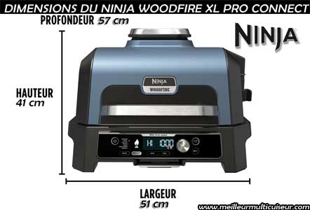Dimensions du grill, BBQ et fumoir de la gamme Woodfire de NINJA