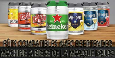 Plusieurs fûts de bière sont compatibles avec TENDERBEER 5L de KRUPS