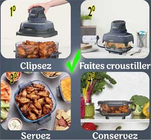 Différentes étapes dans l'utilisation de l'air fryer Crispi NINJA