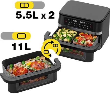 2 paniers de 5,5 litres chacun ou un grand tiroir de 11 litres : au choix !