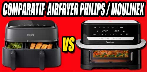 Comparatif des airfryers Philips Dual Basket Série 3000 et Moulinex Dual Easy Fry Flex
