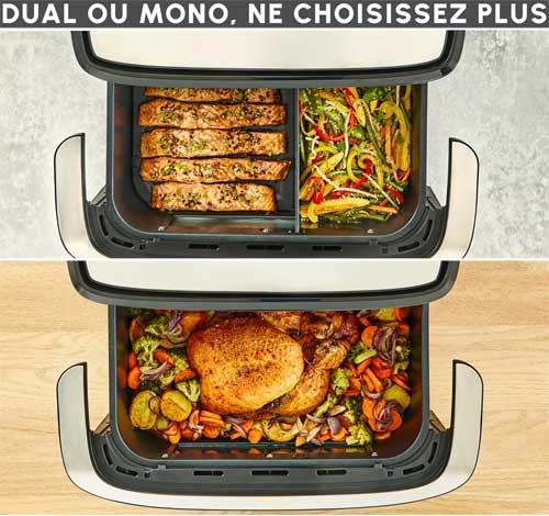 Double panier ou grand tiroir, configuration au choix